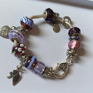 Elegant Silver and Purple glass beads Charm Bracelet